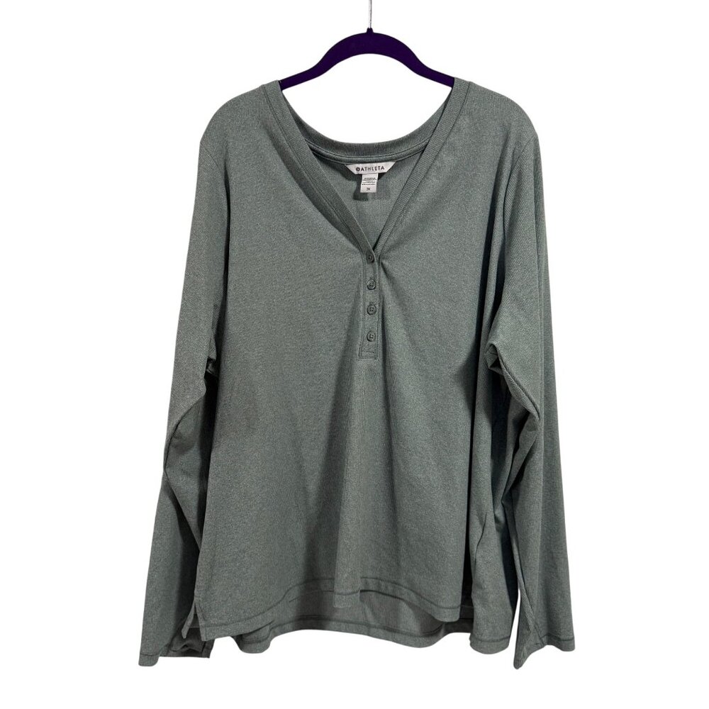 Athleta Uptempo Ribbed Henley Top Sage Green Size 3X‎